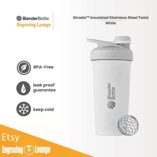 24oz BlenderBottle Strada Twist Cap Shaker Cup, Double Walled 304, Personalized Stainless Steel Bottle, Laser Engrave Vacuum Flask