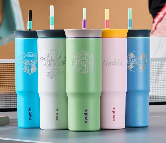 40oz Owala Stainless Steel Tumbler with Handle, Personalized Stainless Steel Tumbler with Straw, Laser Engraved Tumbler, Great for Travel,