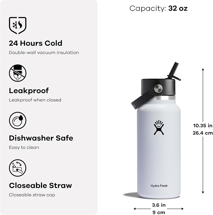24oz Hydro Flask Flex Straw Lid Bottle, Personalized Stainless Steel Water Bottle, Laser Engrave Insulated Water Bottles