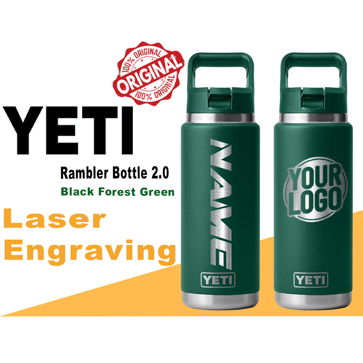 YETI Black Forest Green Rambler Bottle 2.0: Laser Engraved