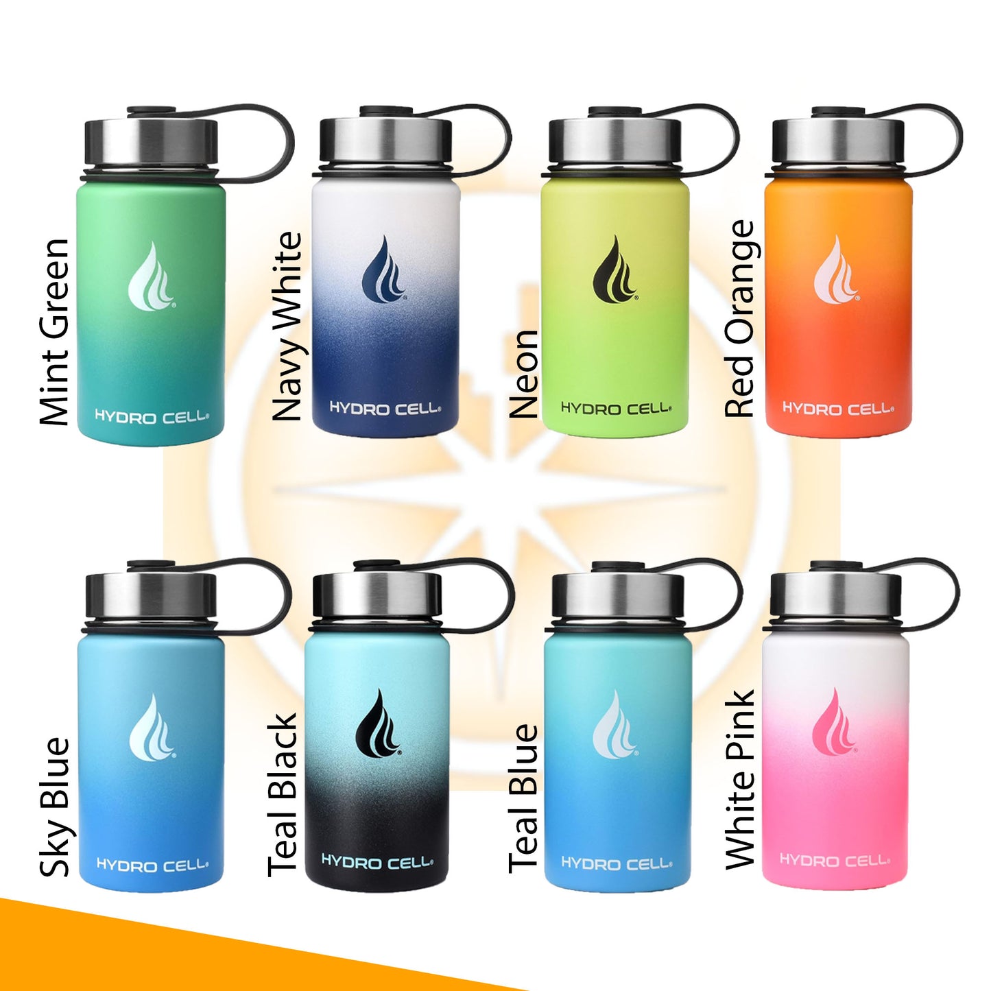 Personalized Ombre 14oz HYDRO CELL Stainless Steel Insulated Water Bottle with Straw - For Cold & Hot Drinks