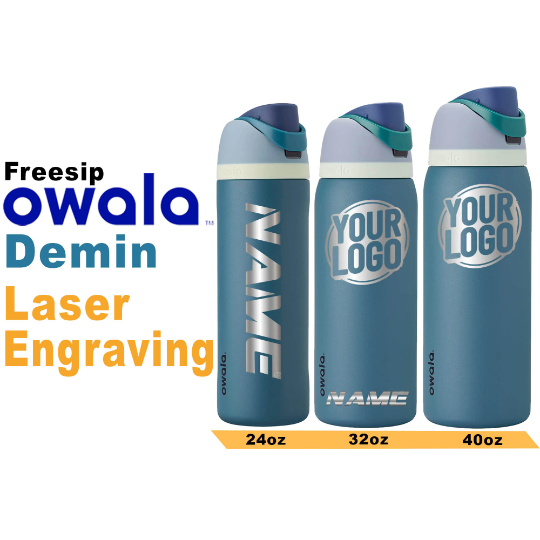 Owala Demin color Insulated Water Bottles, Personlized Stainless Steel Water Bottle, Laser Engrave Custom Water Bottle with Straw.