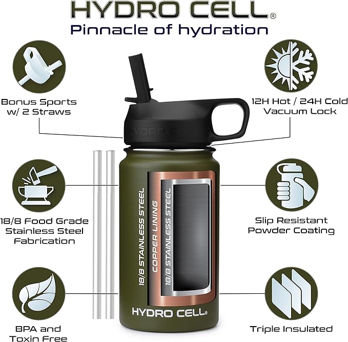 Personalized HYDRO CELL Stainless Steel Insulated Water Bottle with Straw - For Cold & Hot Drinks 14oz