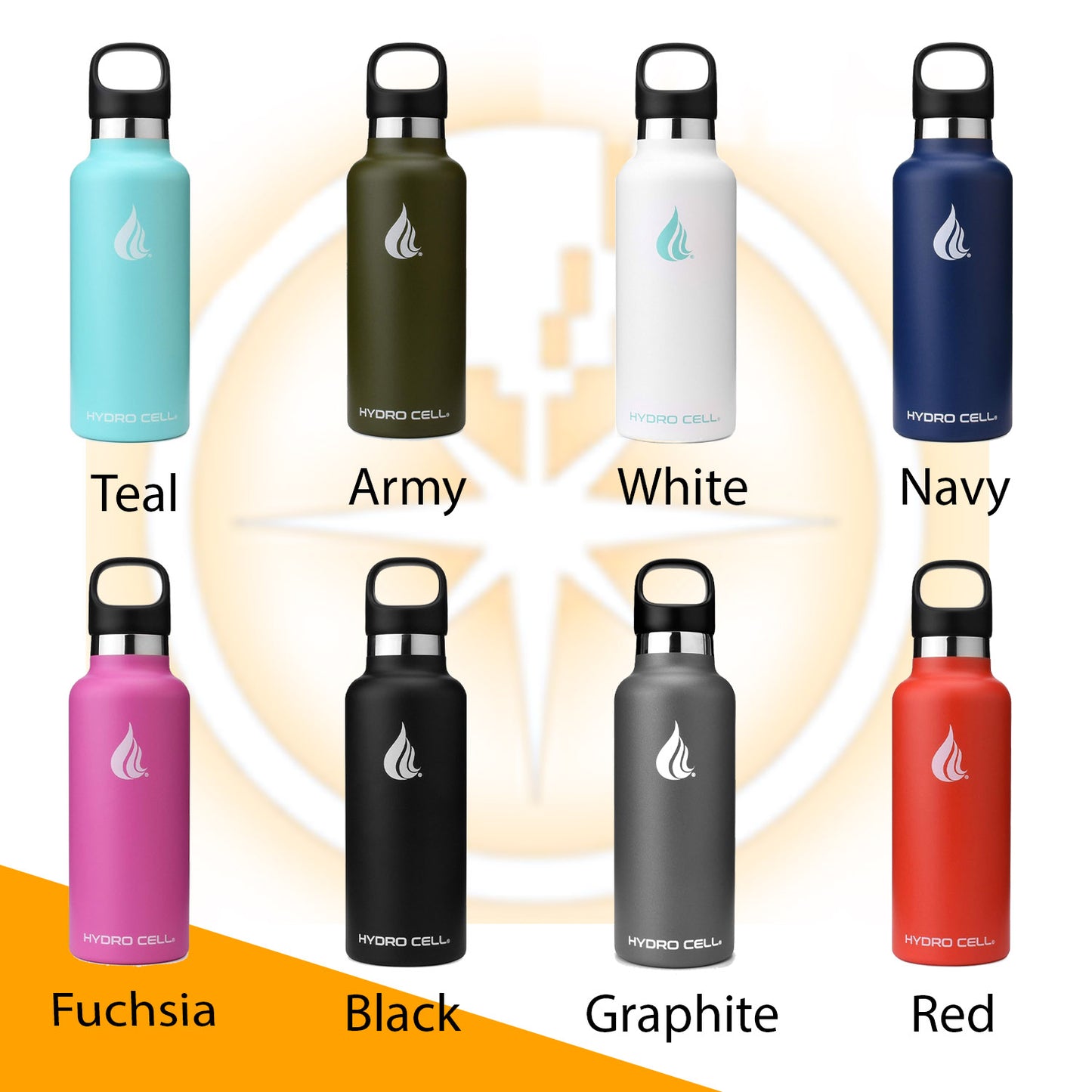 Personalized HYDRO CELL Stainless Steel Water Bottle, Laser Engraved Bottle with Straw & Standard Mouth Lids, 16oz, 20oz, 24oz, 32oz