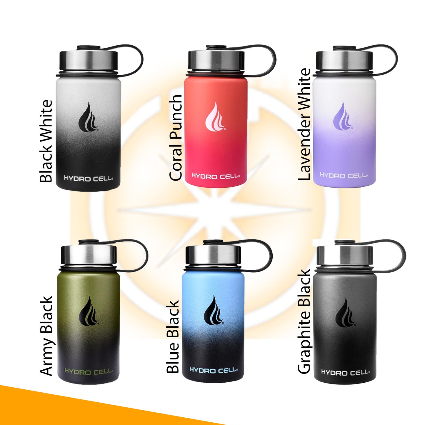 Personalized Ombre 14oz HYDRO CELL Stainless Steel Insulated Water Bottle with Straw - For Cold & Hot Drinks
