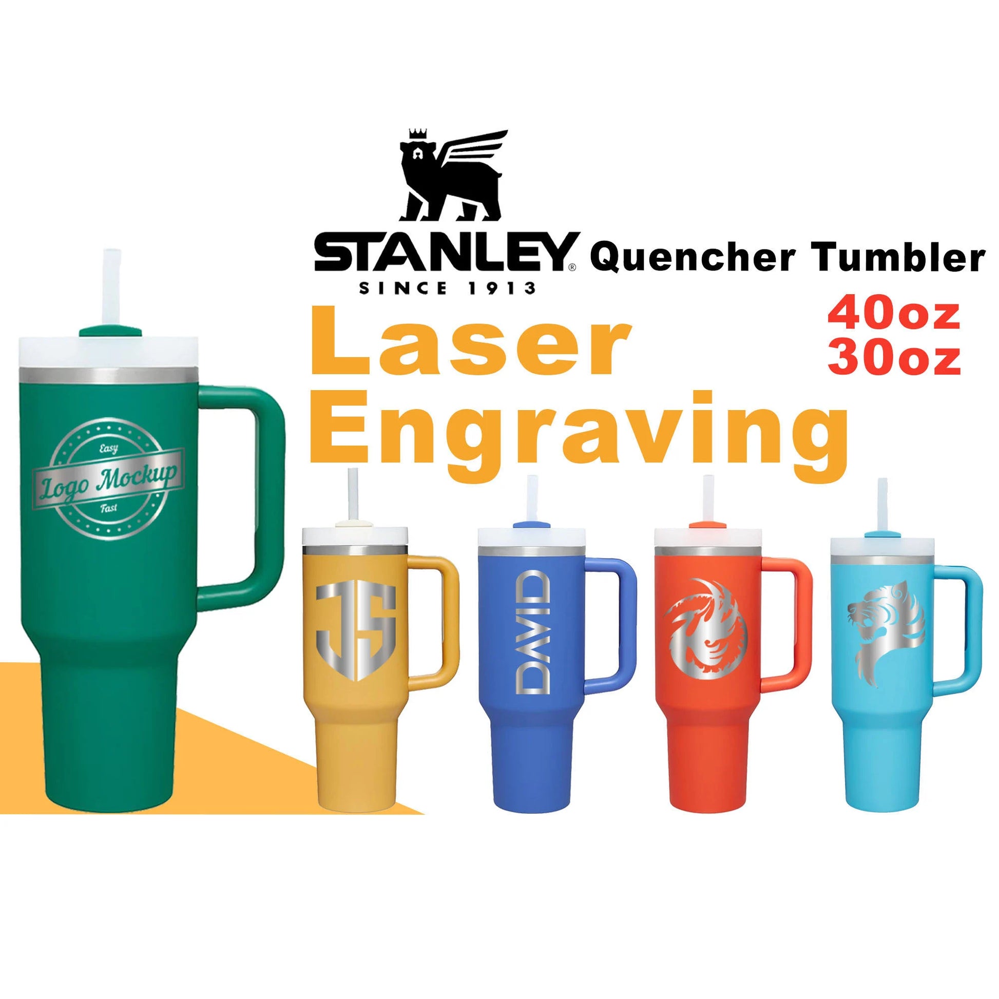 Stanley 30oz & 40oz Quencher H2.0 Stainless Steel Tumbler, Personalized Stainless Steel Tumbler, Laser Engraved Tumbler, Stanley Water Bottle
