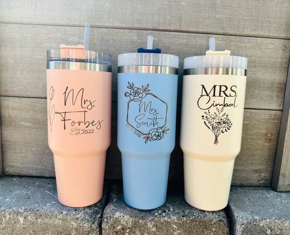 Stanley 30oz & 40oz Quencher H2.0 Stainless Steel Tumbler, Personalized Stainless Steel Tumbler, Laser Engraved Tumbler, Stanley Water Bottle