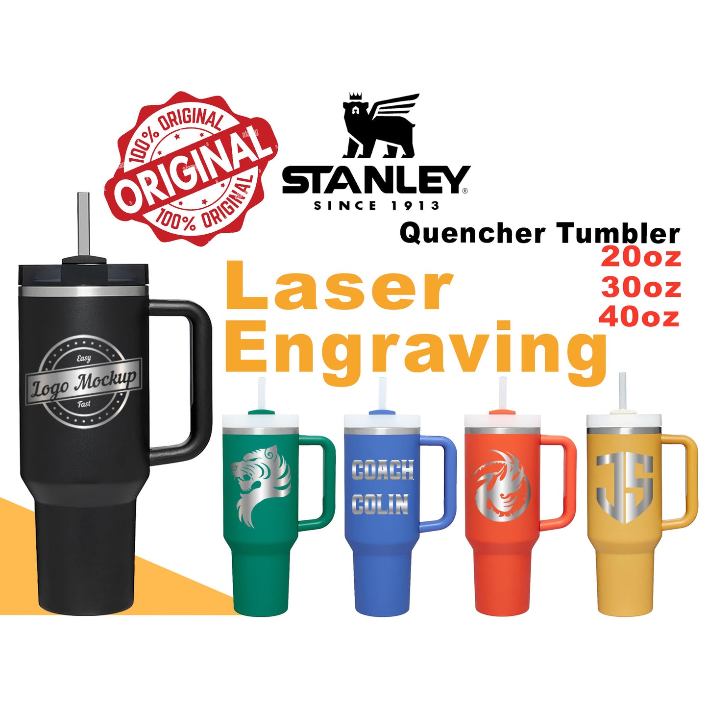 Stanley Quencher H2.0 Strainless Steel Tumbler, Personalized Stainless Steel Tumbler, Laser Engraved Tumbler, 20oz,30oz,40oz
