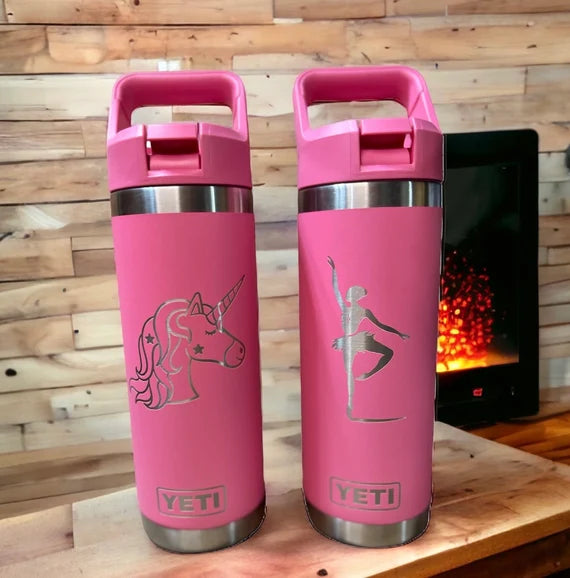 YETI Rambler 18oz Stainless Steel Water Bottle, Personalized Vacuum Insulated Bottle, Laser Engraved Water Bottle with Straw Cap, Drinkware