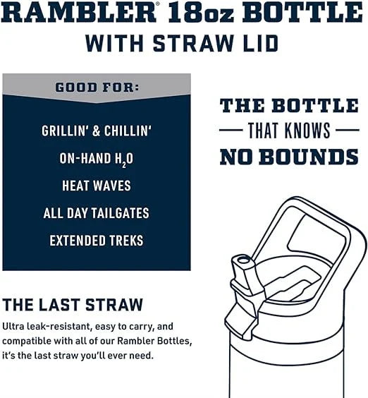 YETI Rambler 18oz Stainless Steel Water Bottle, Personalized Vacuum Insulated Bottle, Laser Engraved Water Bottle with Straw Cap, Drinkware