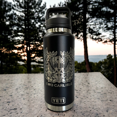 Personalized Big Wave Blue Color YETI Rambler Stainless Steel Bottle, Vacuum Insulated Custom Bottle,Laser Engraved Bottle in Different Size