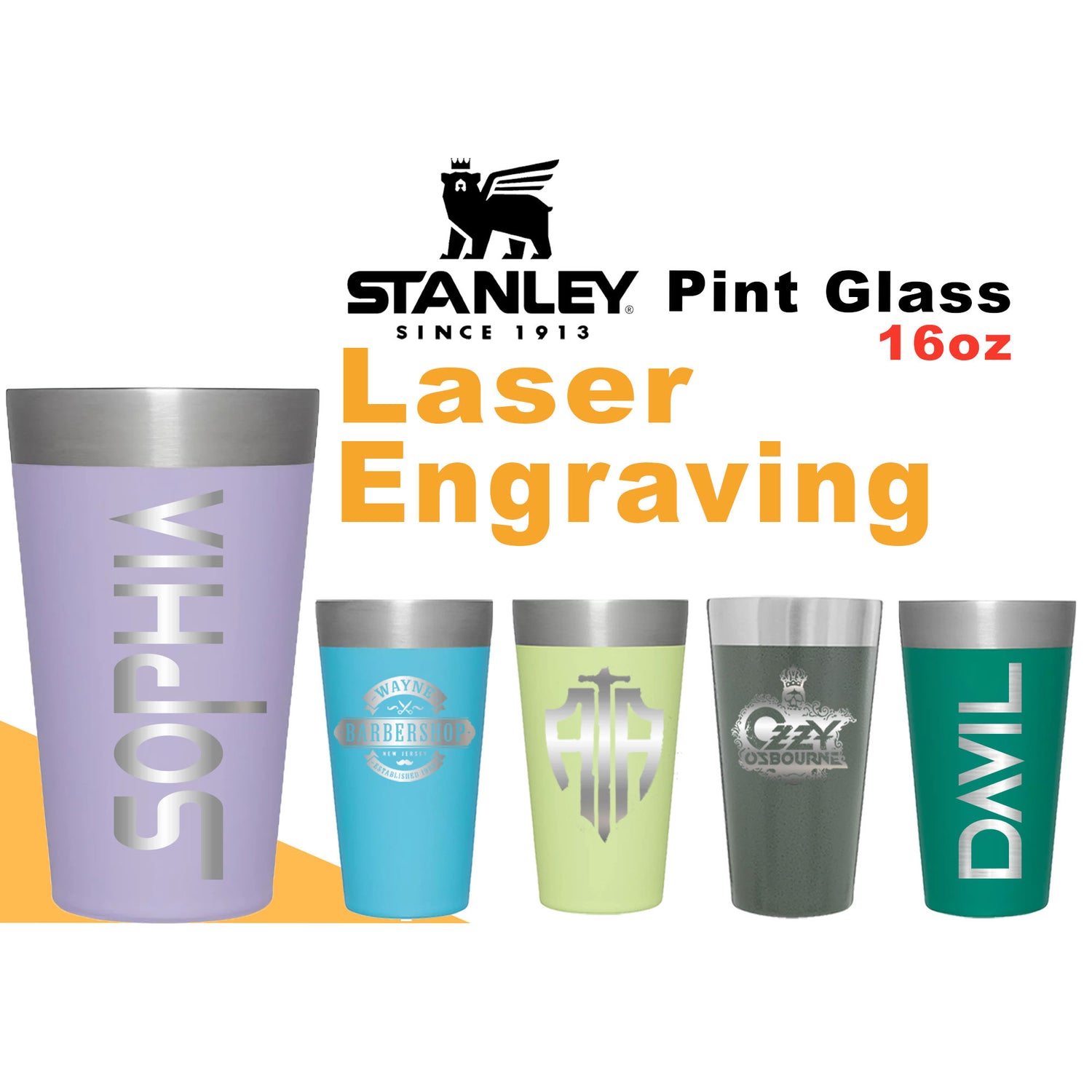 16oz Stanley Pint Glass Stainless Steel, Personalized Stainless Glass, Laser Engraved Pint Glass