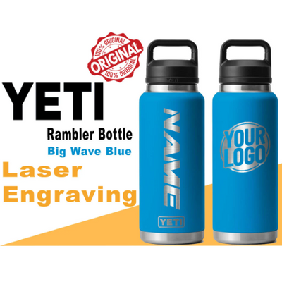 Personalized Big Wave Blue Color YETI Rambler Stainless Steel Bottle, Vacuum Insulated Custom Bottle,Laser Engraved Bottle in Different Size