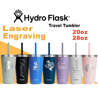 20oz, 28oz Hydro Flask Travel Tumbler, Personalized Stainless Steel Insulated Cup with Lid and Straw, Laser Engraved Tumbler for Cold Water and Drinks for Sports, School,engraving lounge
