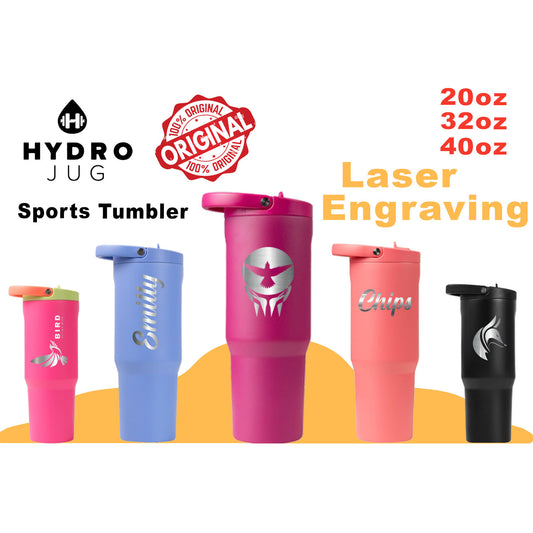 20oz, 32oz, 40oz Hydro Jug SportTumbler | Laser Engraved Stainless Steel Tumbler | Personalized Leakproof Tumbler with Rubber Base, engraving lounge
