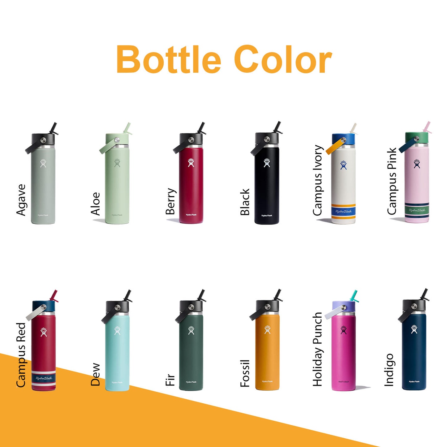 24oz Hydro Flask Flex Straw Lid Bottle, Personalized Stainless Steel Water Bottle, Laser Engrave Insulated Water Bottles