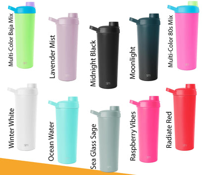 24oz Simple Modern Insulated Protein Shaker, Personlized Stainless Steel Tumbler, Laser Engrave Custom Water Bottle for Sports and Travel.