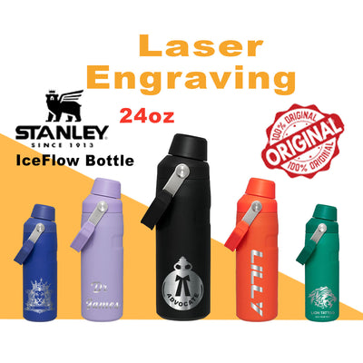 24oz Stanley Ice Flow Fast Flow Bottle, Personalized Stainless Steel  Water Bottle,Laser Engraved Bottle with Integrated cap holder and Lid