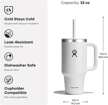 32oz Hydro Flask Travel Tumbler, Personalized Stainless Steel Insulated Cup with Lid and Straw, Laser Engraved Tumbler for Cold Water and Drinks for Sports, School 6 engraving lounge