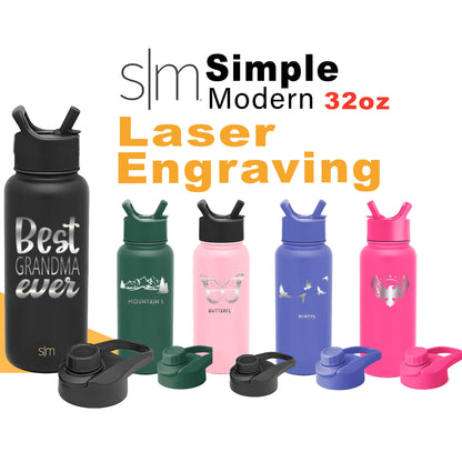 32oz Simple Modern Water Bottle with Straw and Chug Lid Vacuum Insulated, Personlized Stainless Steel Metal Thermos Bottles 32oz, Laser Engrave Custom Water Bottle,Reusable Leak Proof BPA-Free Flask for Sports Gym