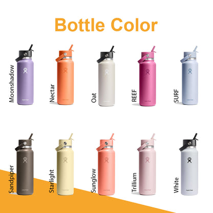 40oz Hydro Flask Flex Straw Lid Bottle, Personalized Stainless Steel Water Bottle, Laser Engrave Insulated Water Bottles