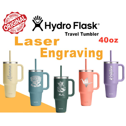 40oz Hydro Flask Travel Tumbler, Personalized Stainless Steel Insulated Cup with Lid and Straw, Laser Engraved Tumbler for Cold Water and Drinks for Sports, School engraving lounge