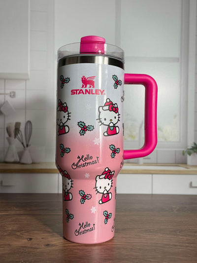 40oz Stanley Hello Kitty Laser Engraved Tumbler, Custom Tumbler with Straw and Lid in Different Colors