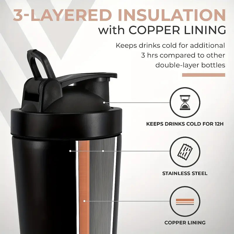 24oz Thermal Protein Shaker Bottle, Double Walled 304,Personalized Stainless Steel Powder Shaker Bottle, Laser Engrave Vacuum Flask