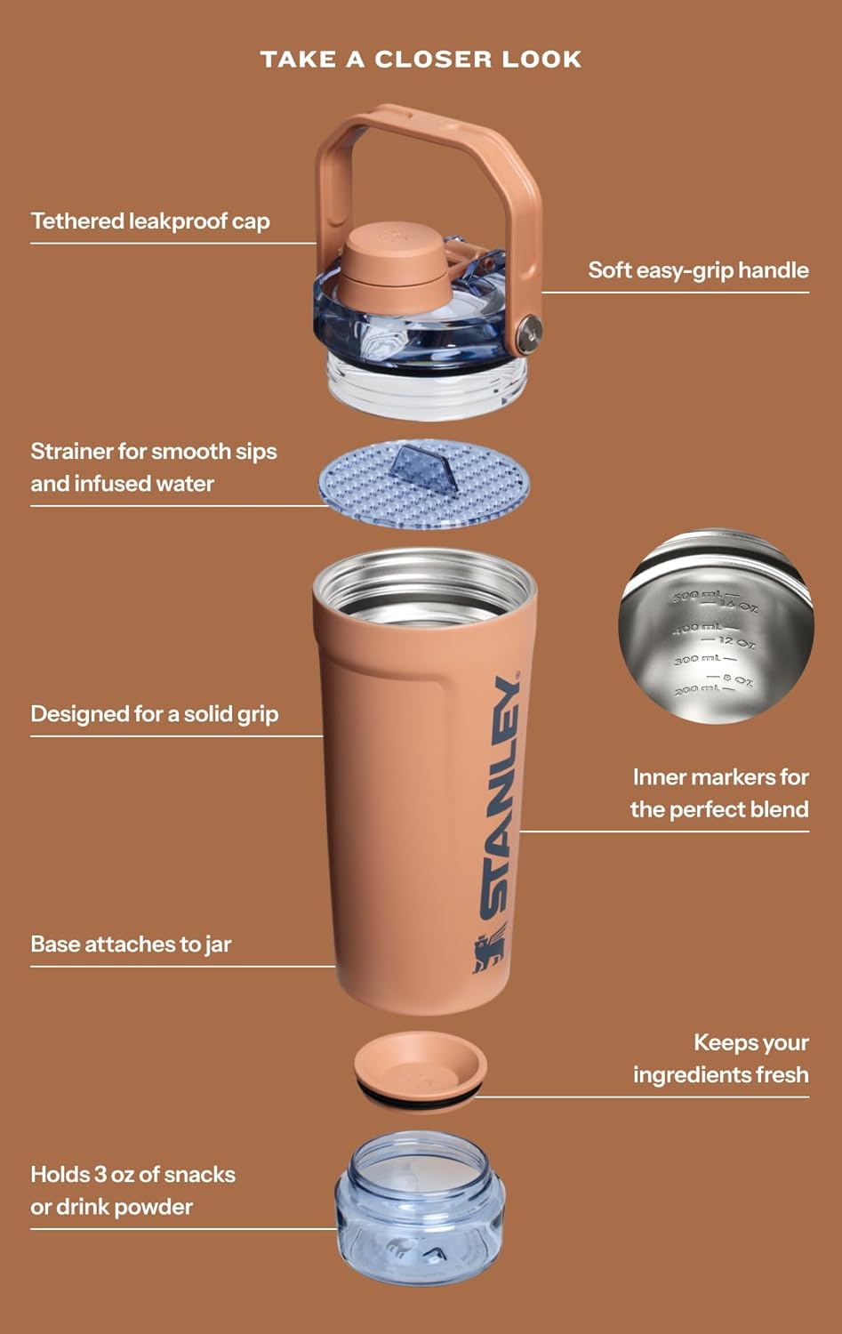 20oz Stanley Activate Shaker, Laser Engraved Stainless Steel Shaker with your Name & Logo Engraved, Best Gift, Christmas Gift