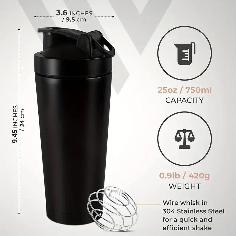 24oz Thermal Protein Shaker Bottle, Double Walled 304,Personalized Stainless Steel Powder Shaker Bottle, Laser Engrave Vacuum Flask