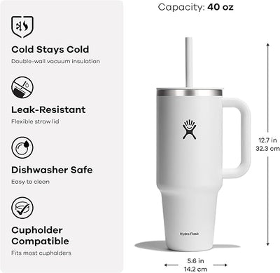 40oz Hydro Flask Travel Tumbler, Personalized Stainless Steel Insulated Cup with Lid and Straw, Laser Engraved Tumbler for Cold Water and Drinks for Sports, School