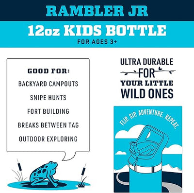 YETI Rambler Jr. 12 oz Kids Bottle, Personalized Vacuum Insulated Bottle, Laser Engraved Custom Water Bottle with Straw Cap, Drinkware
