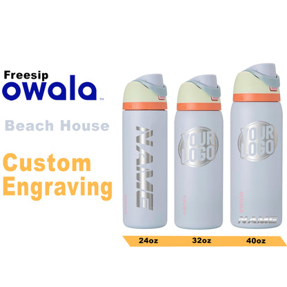 Owala Beach House Color Insulated Water Bottles, Personalized Stainless Steel Water Bottle, Laser Engraved Custom Water Bottle with Straw.