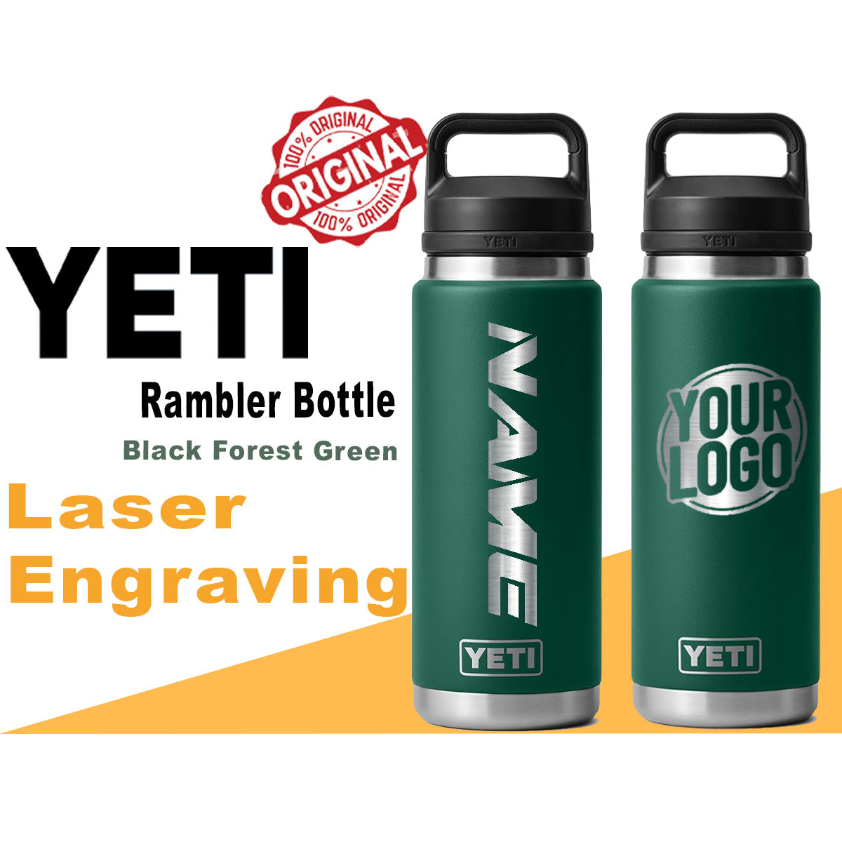 Yeti Black Forest Green Color Rambler Bottle | Custom Laser Engraved Bottle, Yeti Name & Logo Bottle, Father's Day Gift, Zengraved Store