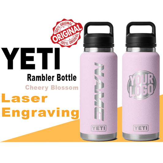 Yeti Cherry Blossom Color Rambler Bottle | Personalized Bottle, Laser Engraved Stainless Steel Bottle with Cap, Valentine's Day, Zengraved