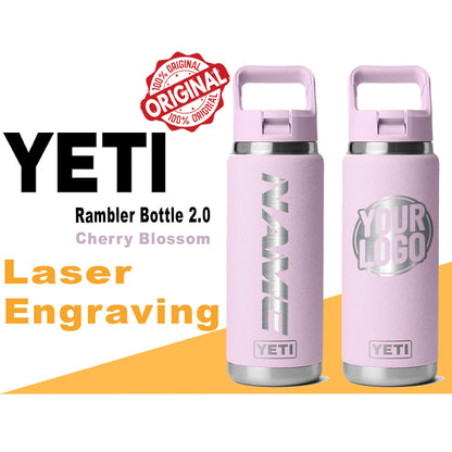 YETI Cherry Blossom Rambler Bottle 2.0: Laser Engraved Stainless Steel Bottle, Custom Yeti Bottle With Lid, Easy to Sip, Cold Water Bottle