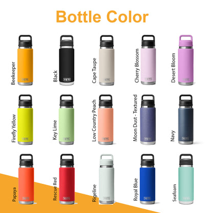 36oz YETI Rambler Stainless Steel Water Bottle, Personalized Vacuum Insulated Bottle, Laser Engraved Water Bottle with Straw Cap, Drinkware