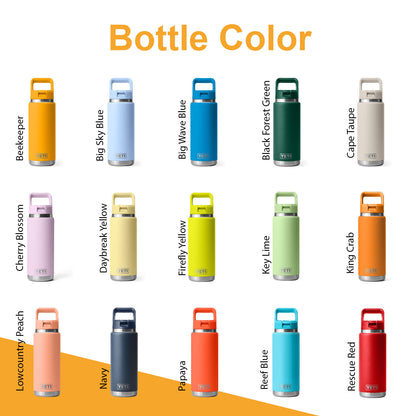 YETI Rambler 18oz Stainless Steel Water Bottle, Personalized Vacuum Insulated Bottle, Laser Engraved Water Bottle with Straw Cap, Drinkware