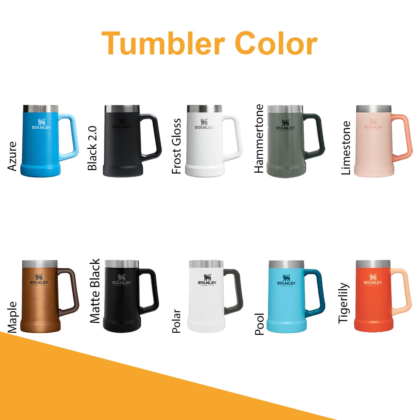 24oz Stanley Big Grip Beer Stein Stainless Steel Tumbler, Personalized Stainless Steel Tumbler, Laser Engraved Tumbler.