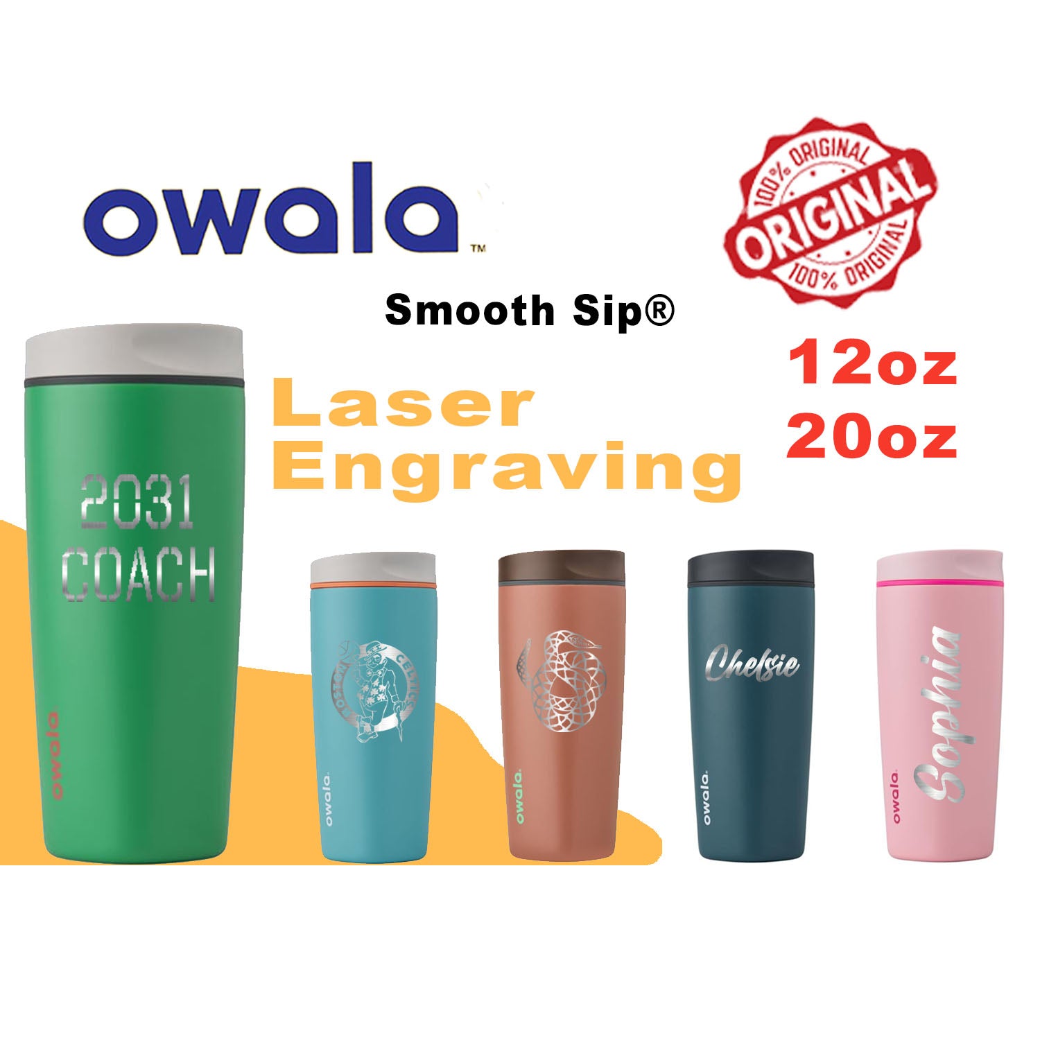 OWL WORKS ウルラ230 オウルワークス　シーバス 12oz, 20oz Owala Smooth Sip Tumbler | Personalized Stainless Steel
