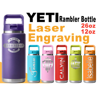 YETI Rambler Bottle Stainless Steel, Personalized Stainless Steel Bottle, Laser Engraved Bottle, 26oz, 12oz