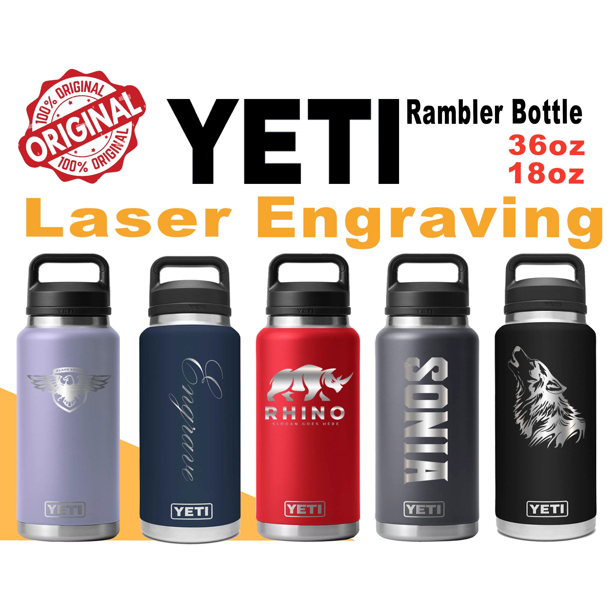 Yeti 36oz Bottle - FREEaLaser Engraving - CustomaLaser Engraved Ssainless Sseel Powder Coated Yeti Bottle 2024 - CustomaDeaigns, Logos, Names