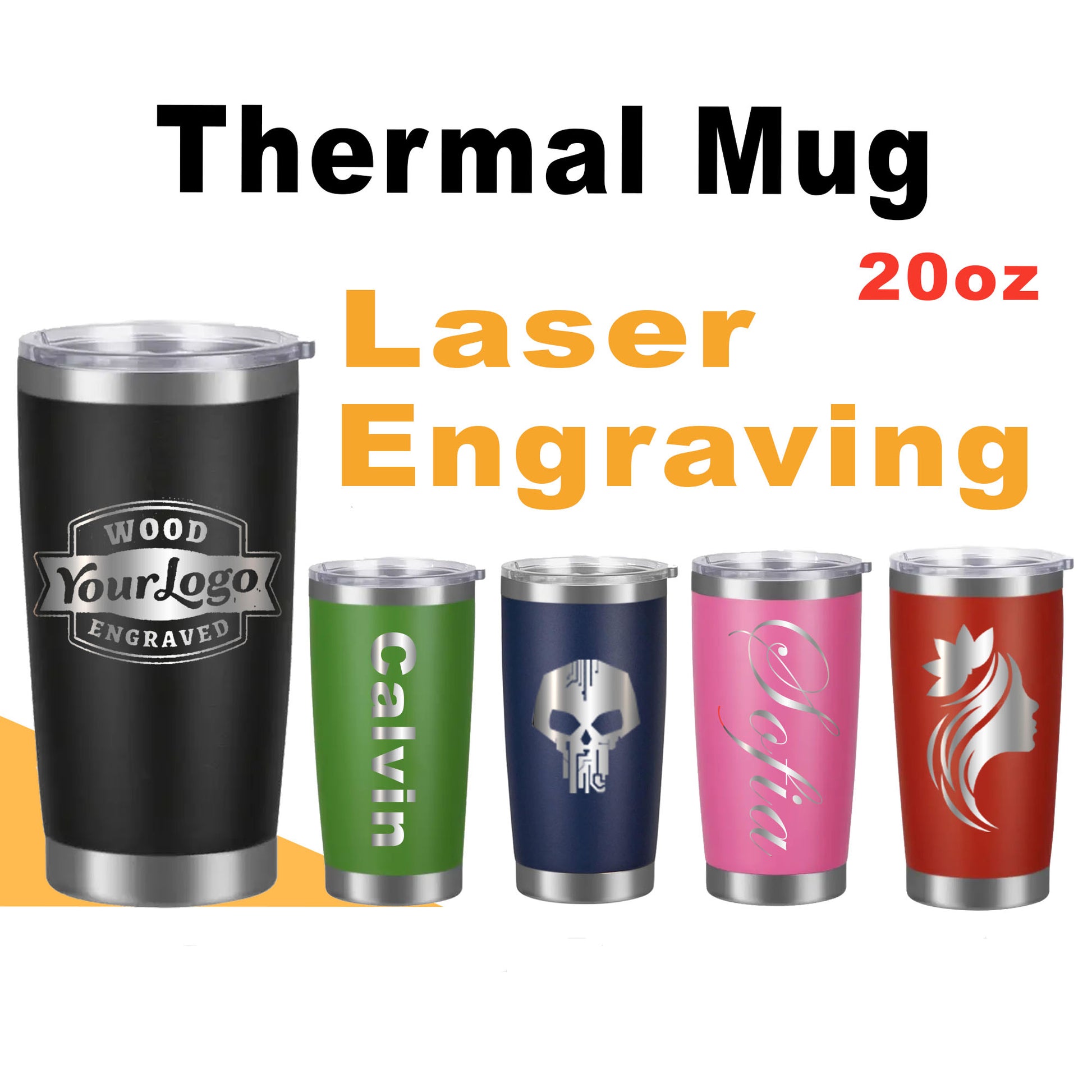 20oz Stainless Steel Thermal Mug - Vacuum Leakproof Water Bottle with Lid for Tea, Coffee - Insulated Drinkware for Hot and Cold Beverages - Engraving Lounge