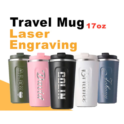 17oz Stainless Steel Travel  Mug, Personalized Laser Engrave Insulated  Mug with Lid for Tea, Coffee, Birthday Gifts