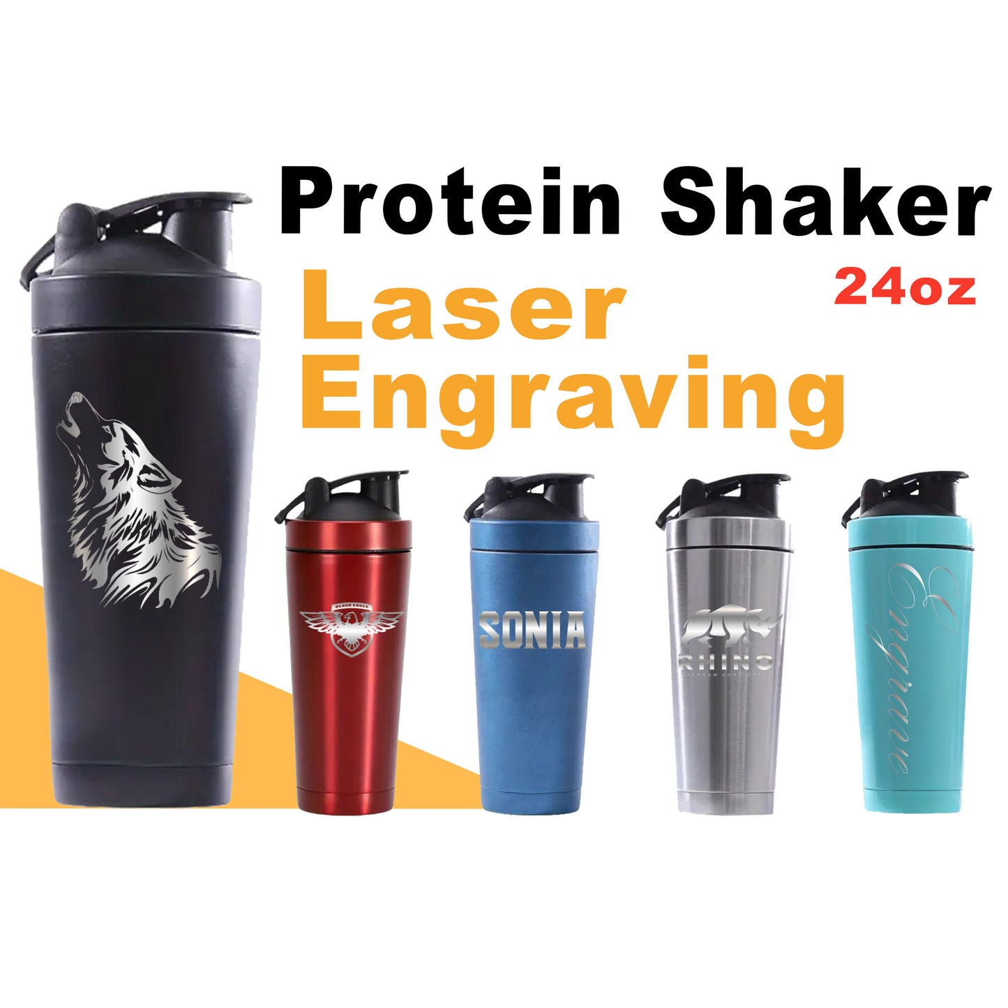 24oz Thermal Protein Shaker Bottle, Double Walled 304,Personalized Stainless Steel Powder Shaker Bottle, Laser Engrave Vacuum Flask