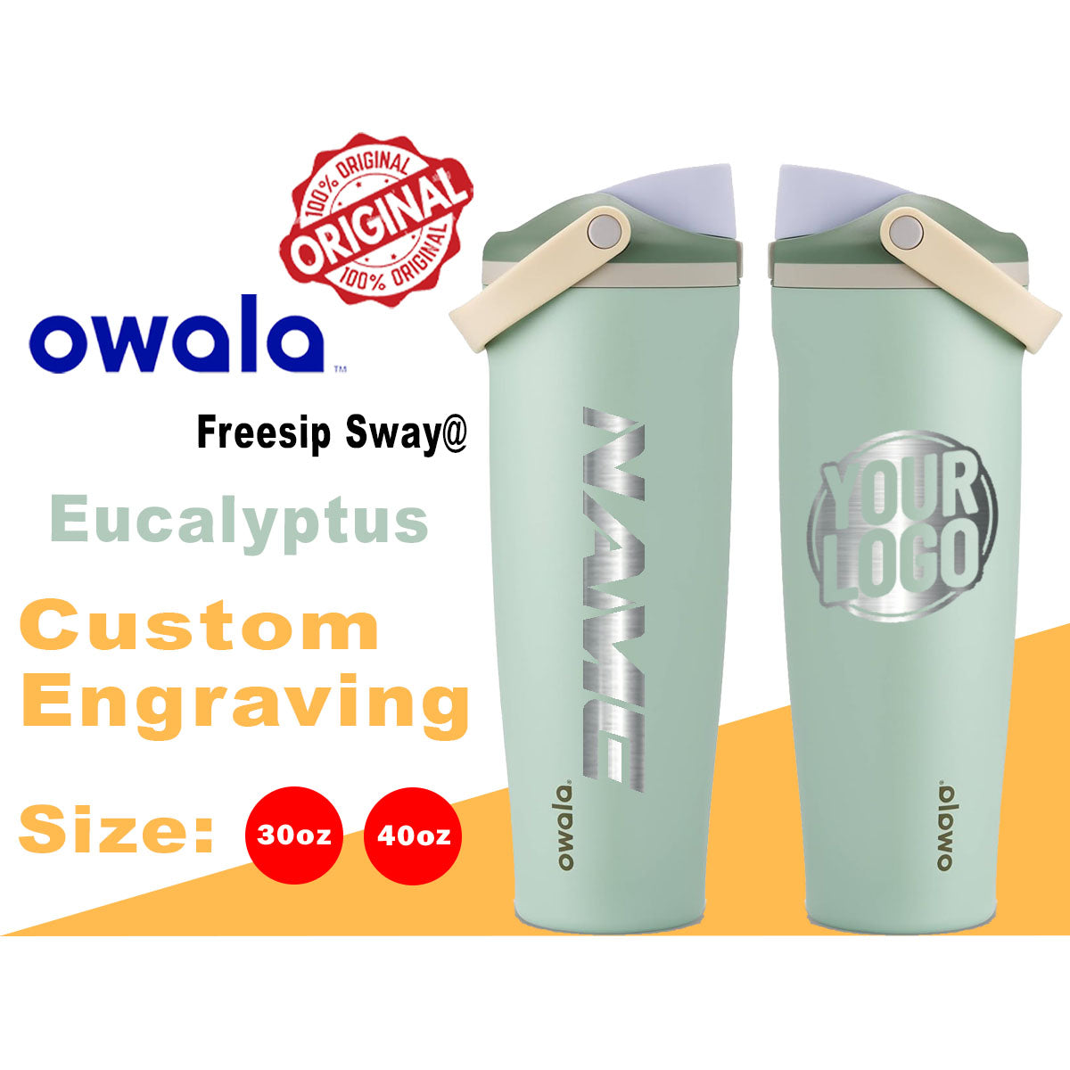 Owala Eucalyptus Color Freesip Sway Water Bottles, Laser Engraved Owala, Owala Name Bottle, Owala Logo Bottle, Zengraved Store