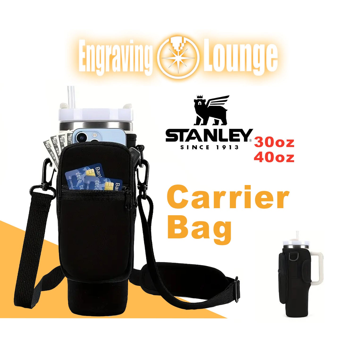 High-Quality Tumbler Carrier Bag with Pocket for Stanley 40/30 oz Tumbler - Water Bottle Pouch with Adjustable Strap - Stanley Accessories