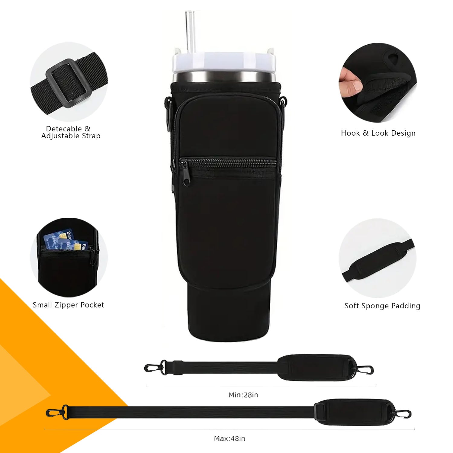 High-Quality Tumbler Carrier Bag with Pocket for Stanley 40/30 oz Tumbler - Water Bottle Pouch with Adjustable Strap - Stanley Accessories