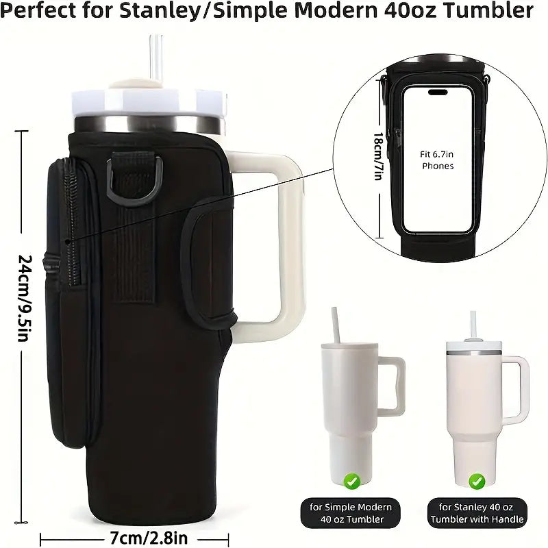 High-Quality Tumbler Carrier Bag with Pocket for Stanley 40/30 oz Tumbler - Water Bottle Pouch with Adjustable Strap - Stanley Accessories