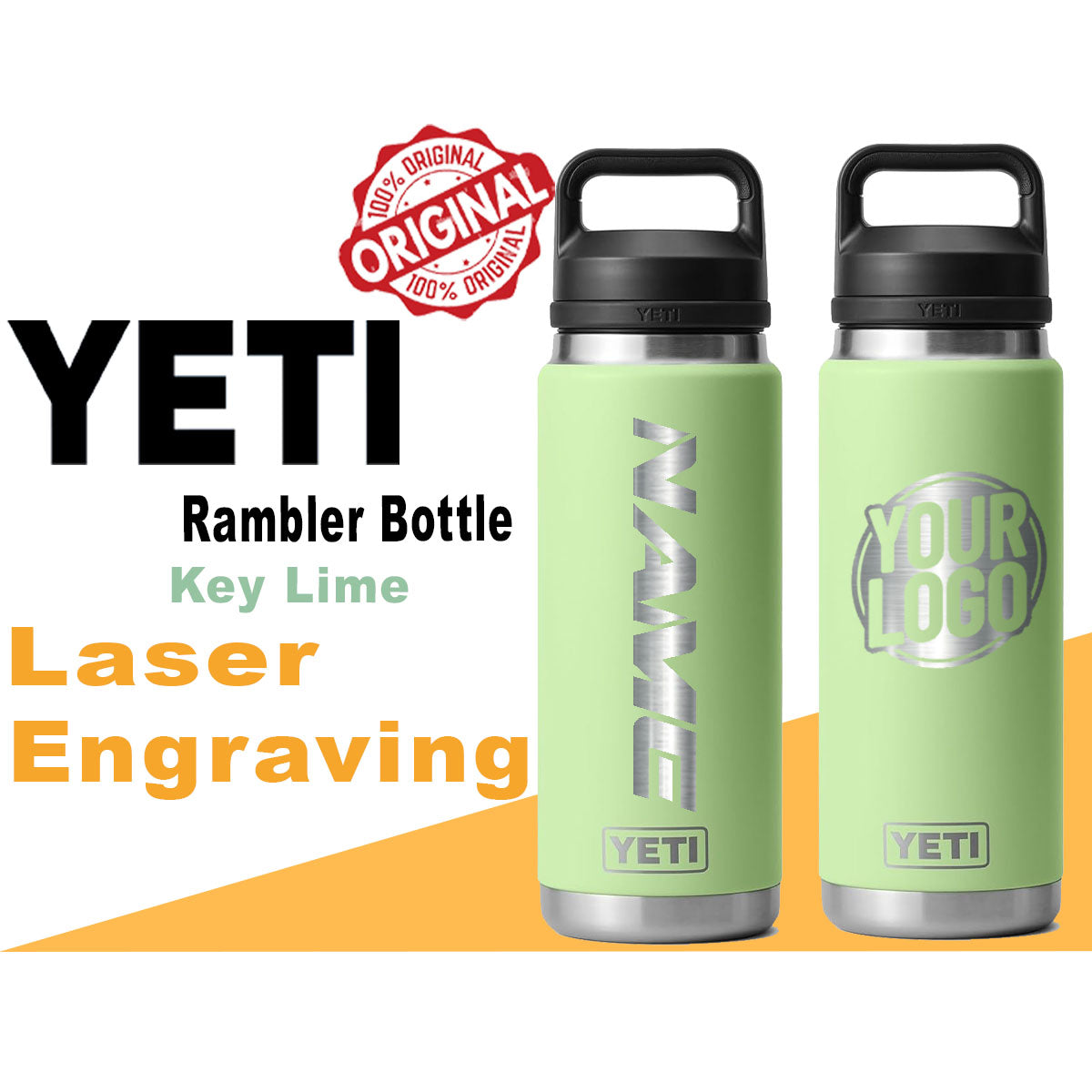 Yeti Key Lime Color Rambler Bottle | Custom Laser Engraved Bottle, Yeti Name & Logo Bottle, Father's Day Gift, Zengraved Store